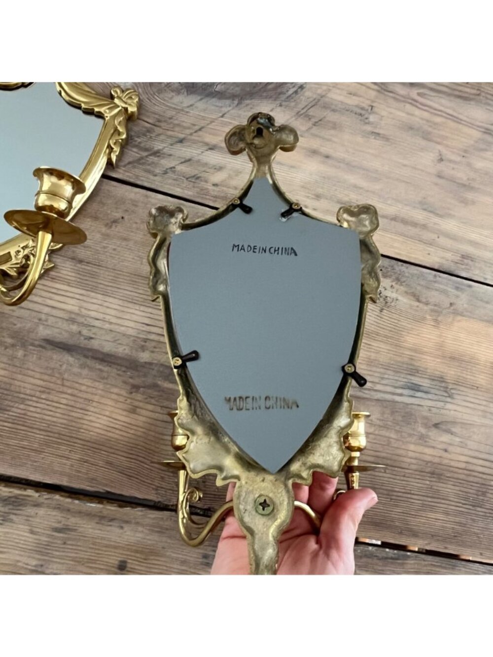 Vintage Style Brass Mirrored Wall Sconces Polished Finish Set of 2 - Picture 5 of 7